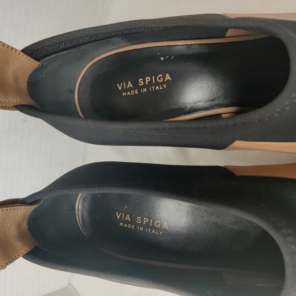 Via Spiga Bayne Leather Color Block Luxury Bootie Heels 6 Made in Italy Designer - Picture 6 of 12